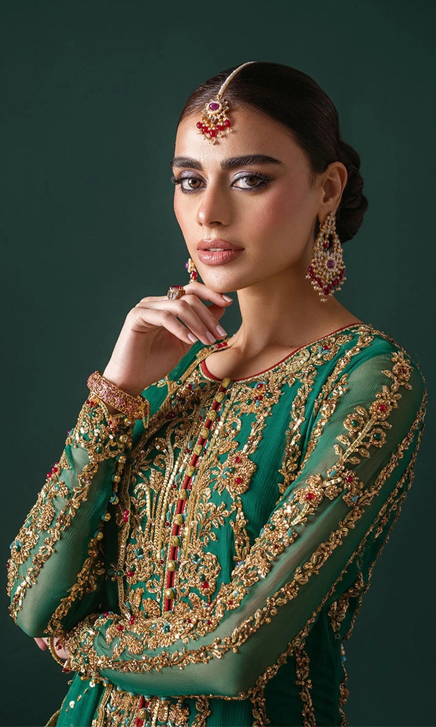 EMERALD GLORY clothing in green, emerald green, red, blue tones.